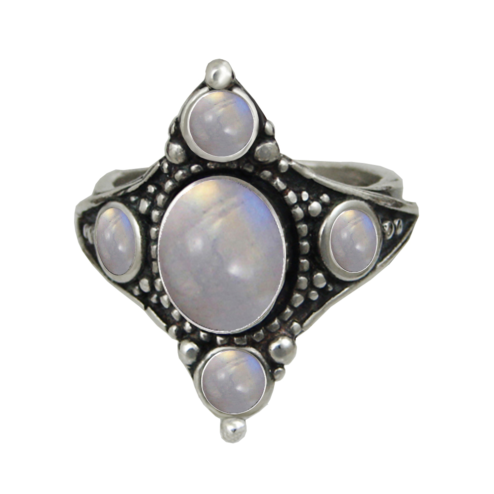 Sterling Silver Renaissance Queen's Ring With Rainbow Moonstone Size 10